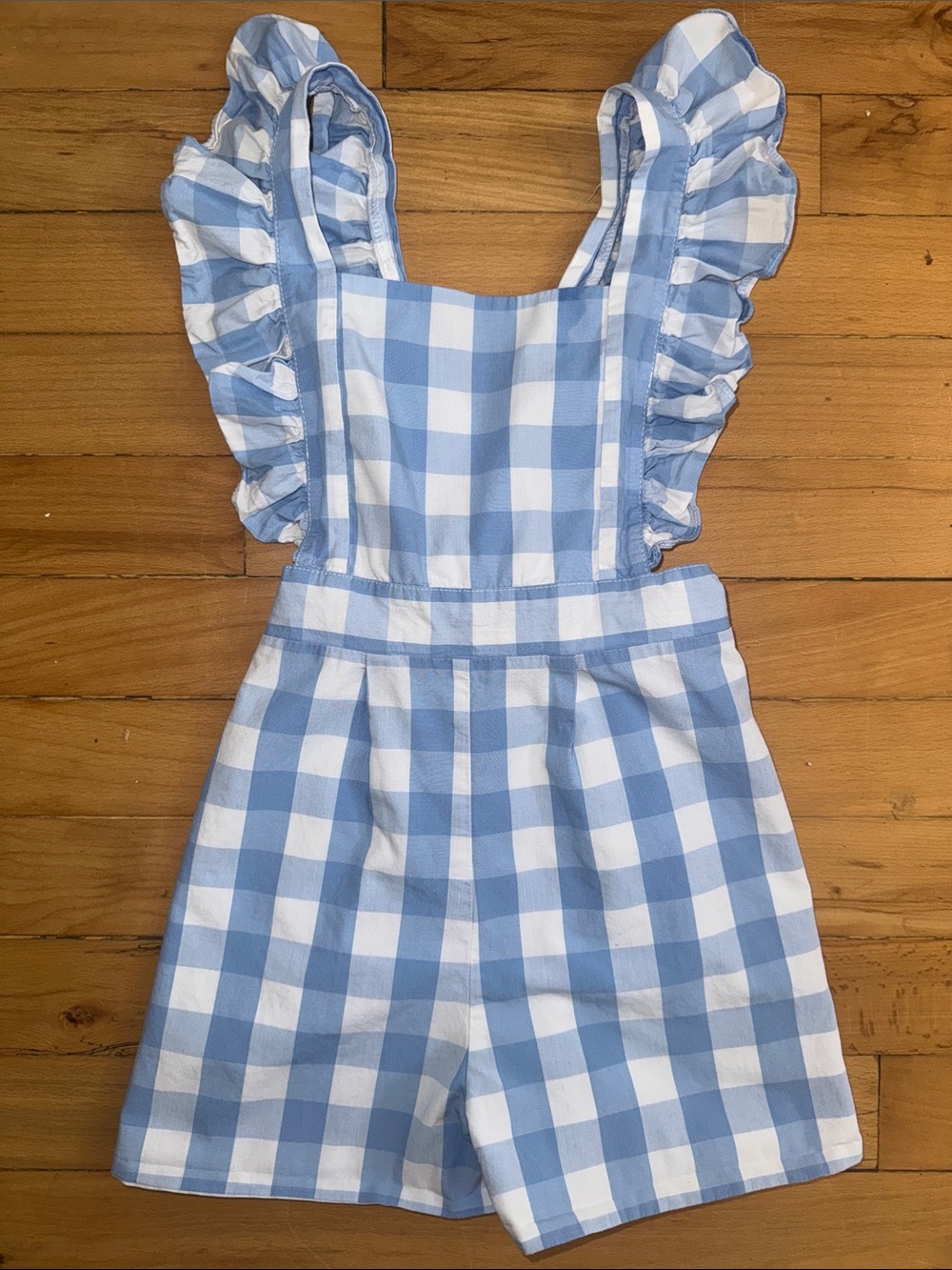 bella bliss Blue and White Gingham Ruffle-Strap Romper